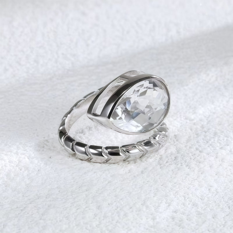 Teardrop Natural Clear Crystal Ring