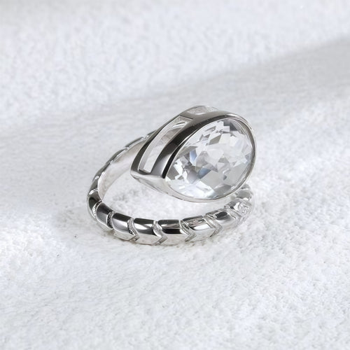 Bague Goutte d'Eau en Cristal Naturel Transparent