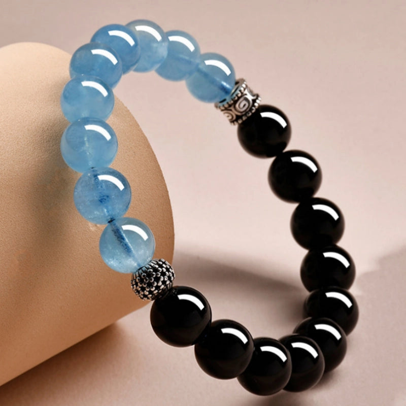Bracelet Aigue-Marine et Obsidienne Guérison Océanique