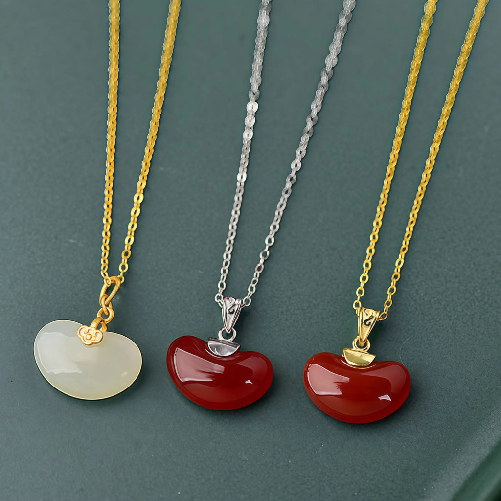 Natural Hetian Jade Ruyi Ingot Necklace - Peace & Fortune
