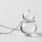 Natural White Crystal Necklace, Fortune Gourd, Pure Silver Pendant