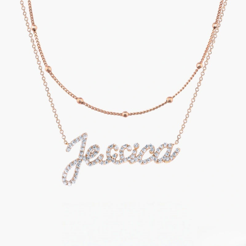 Collier prénom en diamant pavé sur mesure | Collier lettre de luxe minimaliste en argent sterling 925