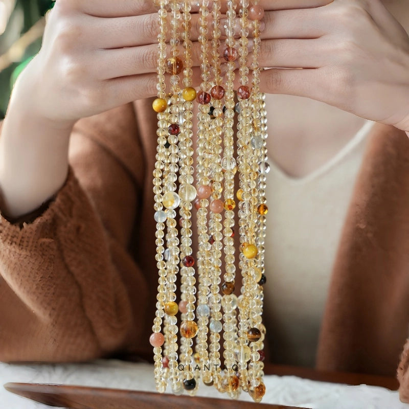 Natural Yellow Phantom Citrine Mixed Gem Multi-Loop Wealth Bracelet - Boost Steady Income & Career