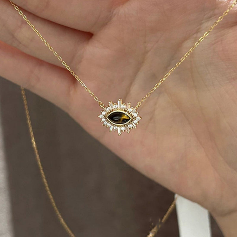Evil Eye Natural Tiger Eye Stone Necklace - Block Negative Energy & Ward Off Evil Spirits