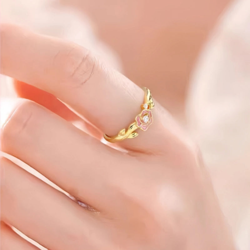 Bague rose en émail lumineux - Bague Amour
