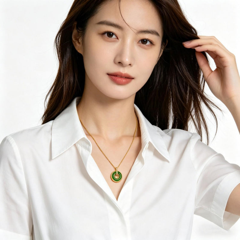 Collier Pendentif de Sécurité Ping An, Chaîne de Chandail en Jade de Luxe Léger Minimaliste pour Femmes