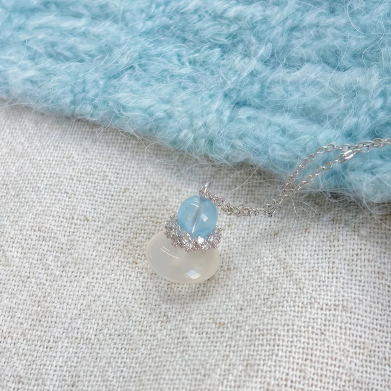 Natural Aquamarine & Agate Necklace - Balances Water Element, Improves Communication, Calms Mood
