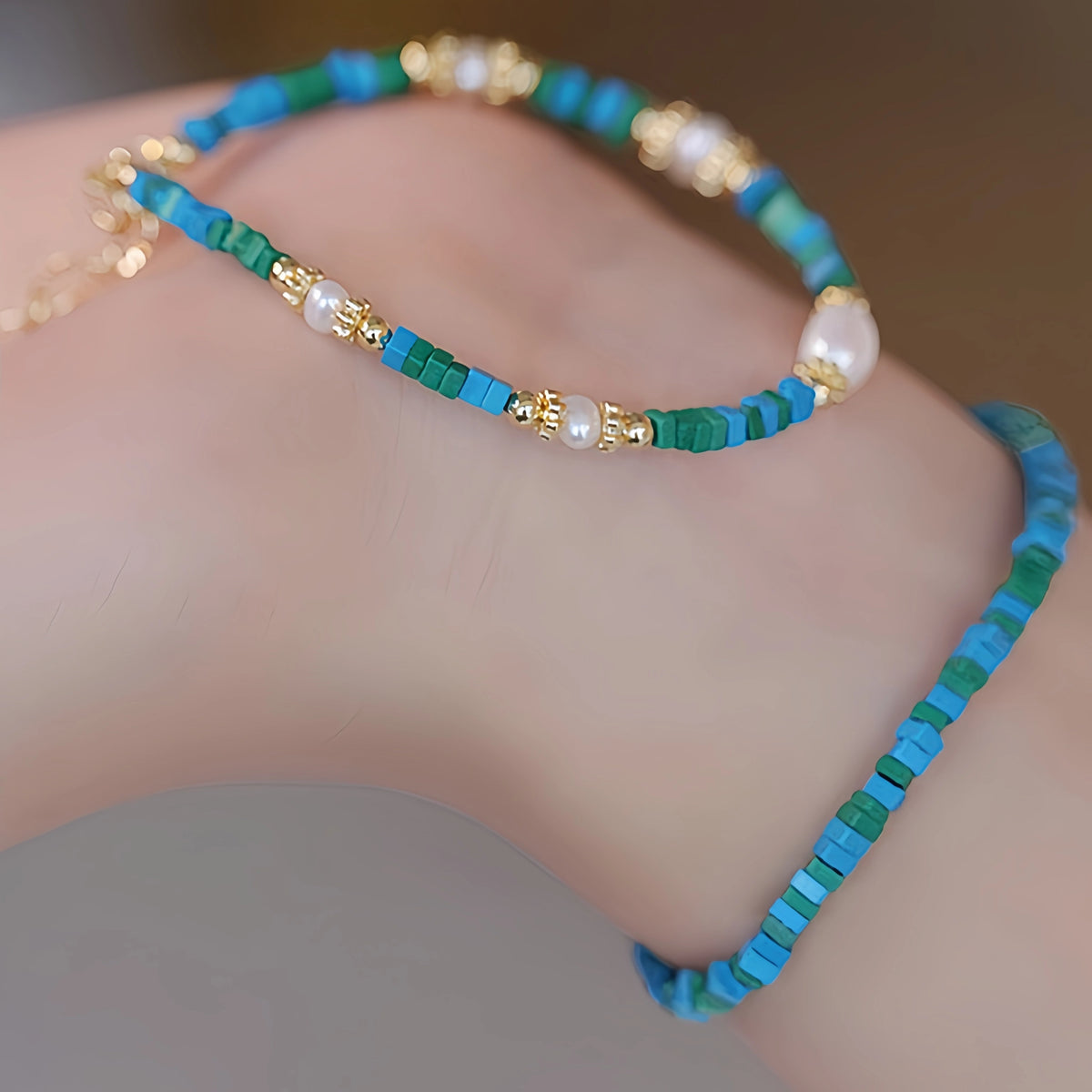 Turquoise & Pearl Stackable Bracelet - Protection & Inner Peace