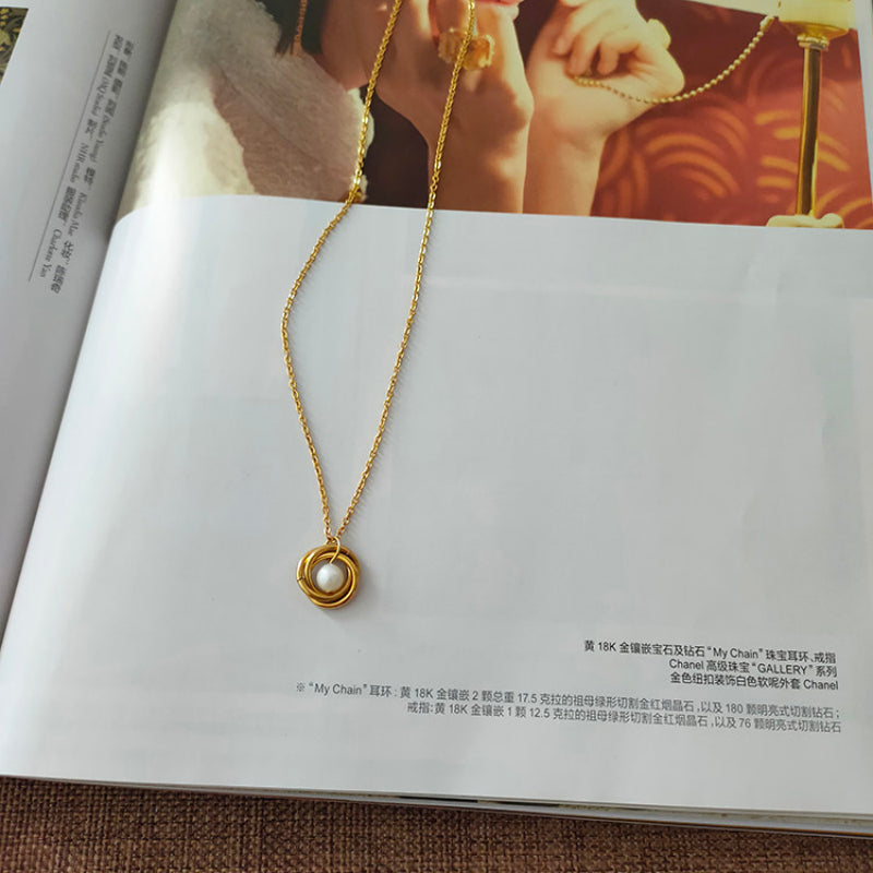 Minimalist Triple-Ring Pearl Setting Necklace | 60th Birthday Keepsake Jewelry