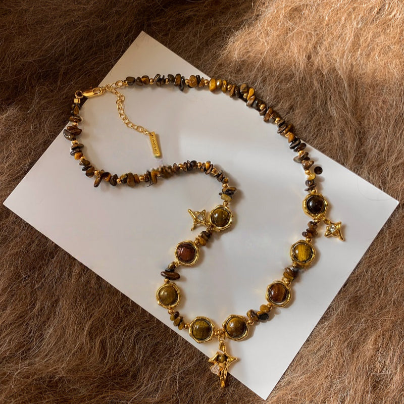 Natural Tiger Eye Stone Necklace — Maillard Starburst Couple