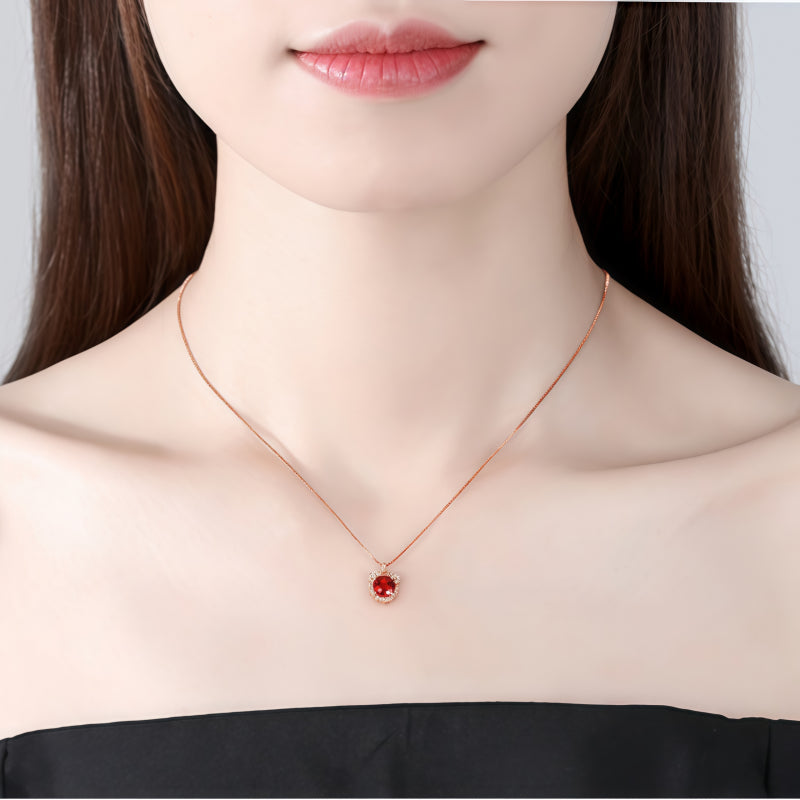 Delicate Rose Gold Cat‑Head Red Stone Complete Jewelry Set - Protection