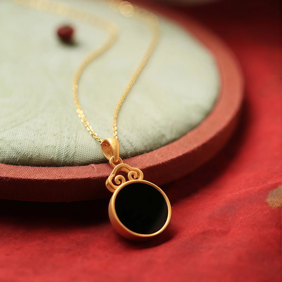 Natural Black Hetian Jade Auspicious Cloud Round Tablet Necklace - Protection & Wholeness