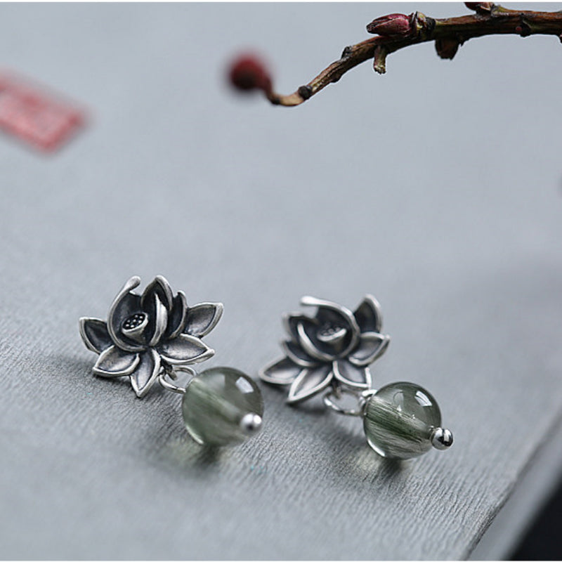 Boucles d'oreilles en quartz rutile vert Lucky Lotus – Un cadeau attentionné pour elle