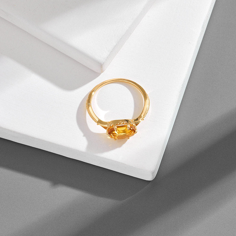 Delicate Natural Citrine Ring 14K Gold Plated - Boosts Side Income Luck