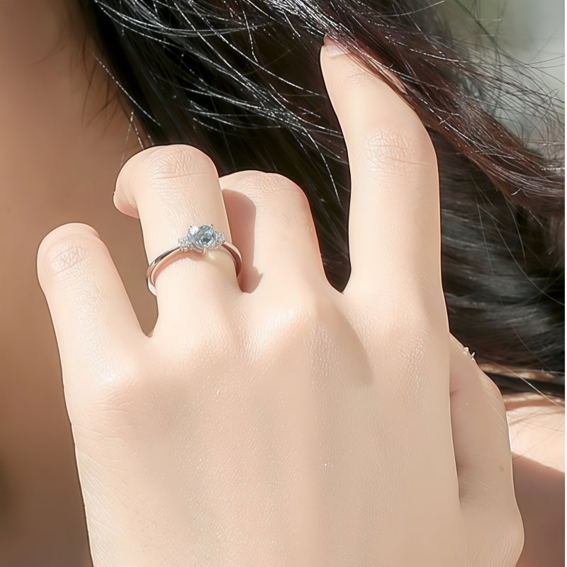 Bague Cœur Aigue-marine Naturelle - Attire la Richesse & Porte-bonheur du Gentilhomme