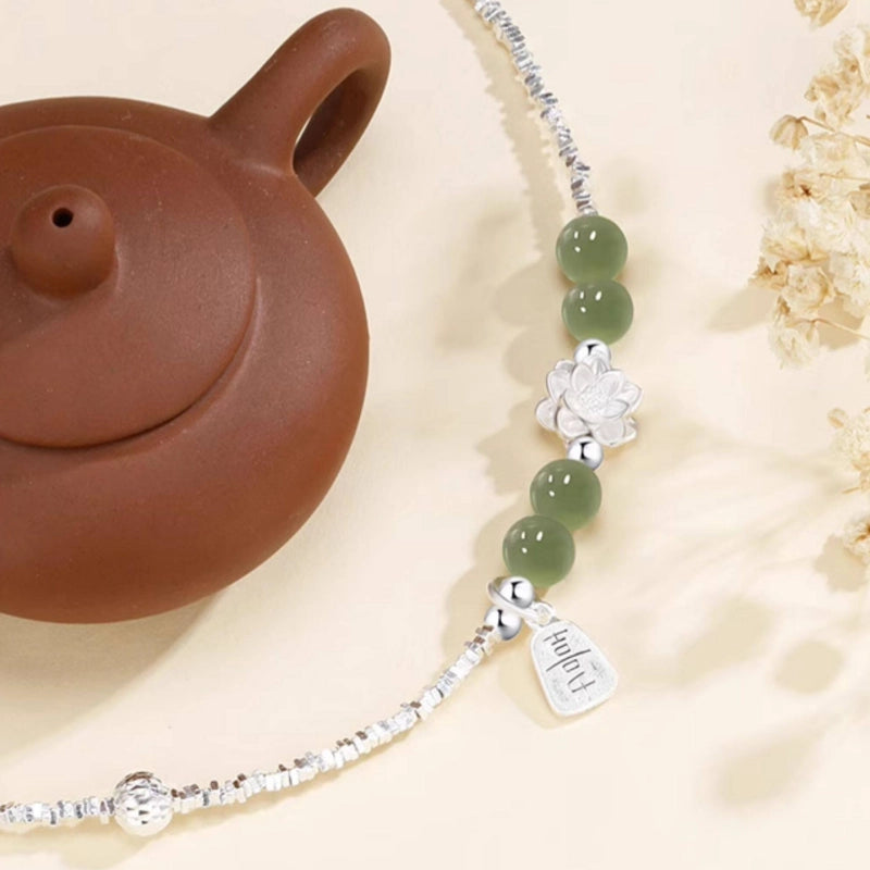 Bracelet Lotus Lumière Intérieure en Jade Naturel du Hetian