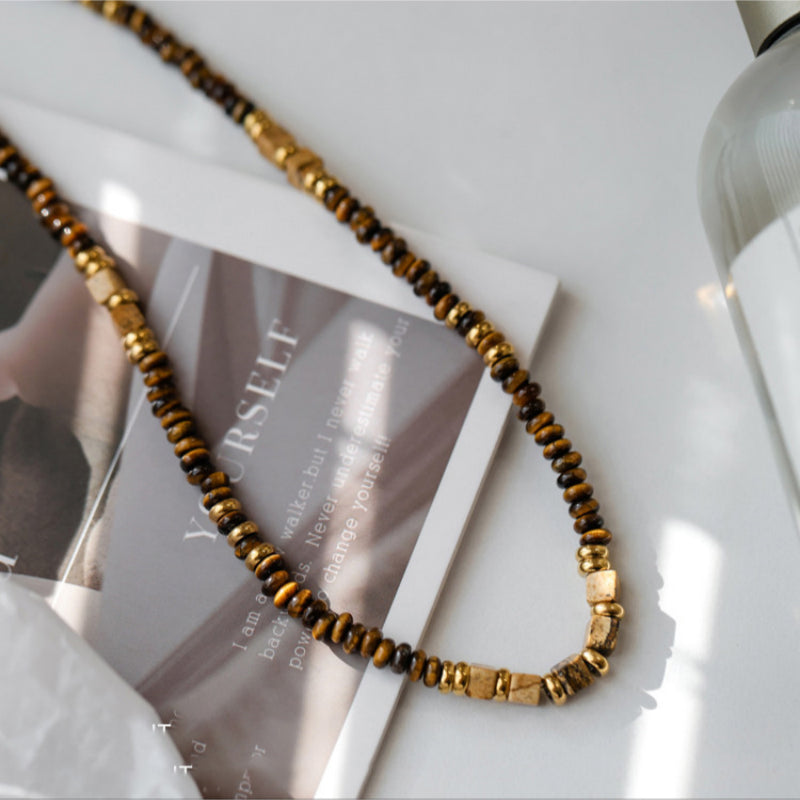Natural Tiger Eye Stone Necklace — Fashionable Light Luxury Layered Choker Necklace