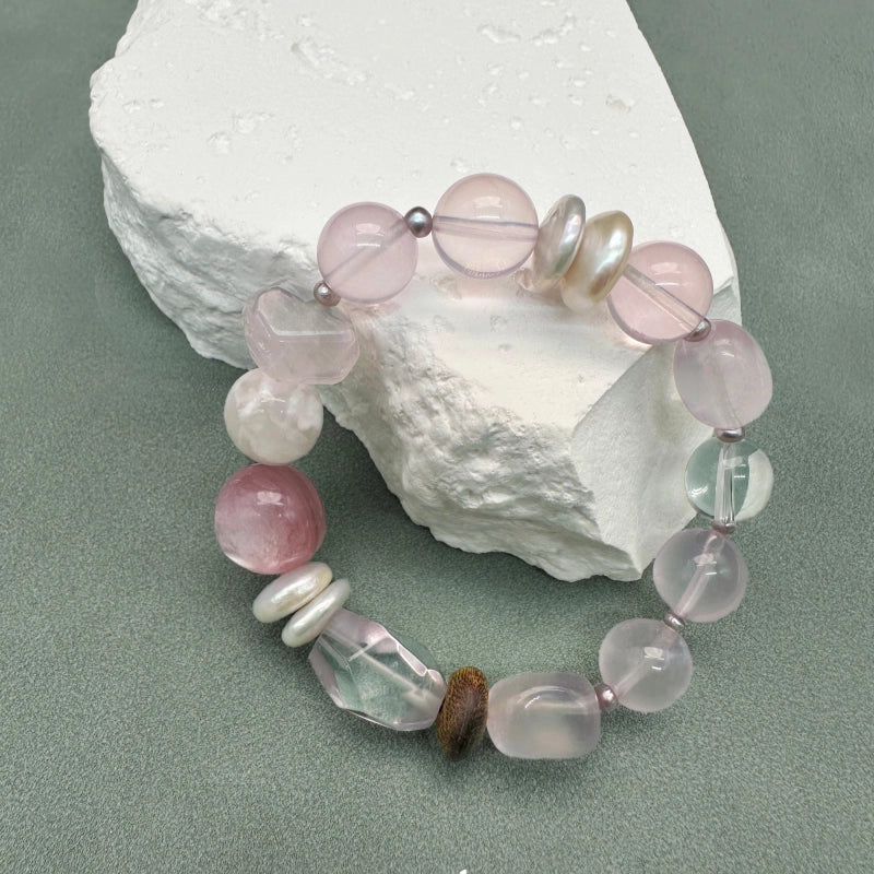 Rose Quartz & Snow Phantom & Pearl Bracelet – Attract Love, Soothe Emotions