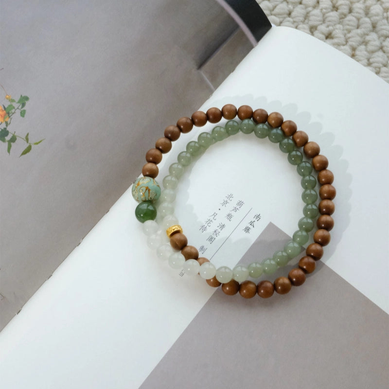 Natural Hetian Jade & Sandalwood Bracelet– Ground Spirit, Purify Aura, Attract Peace