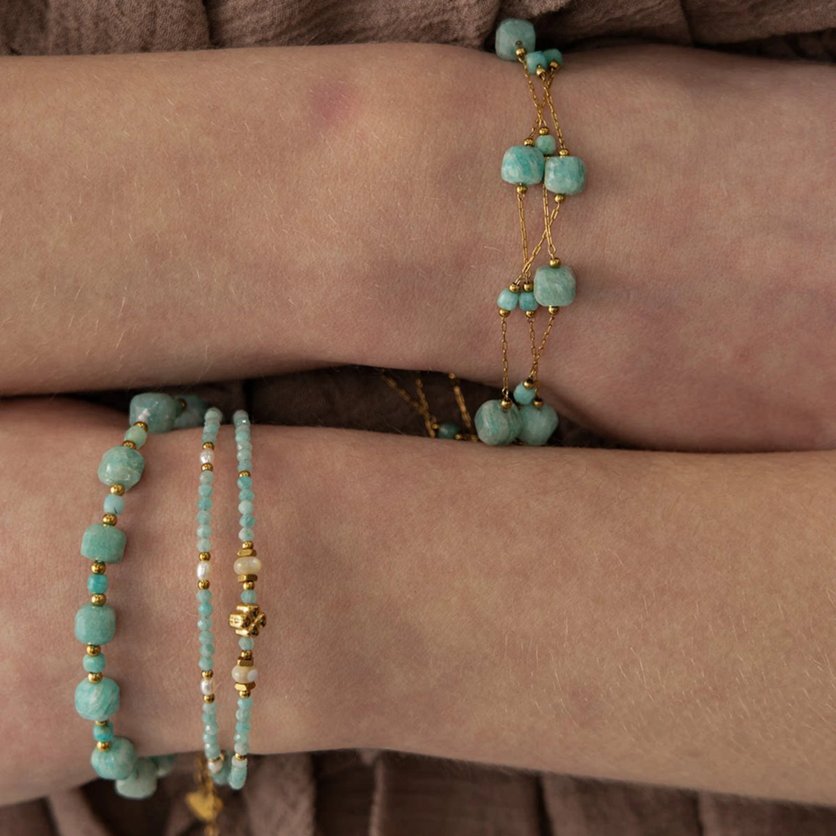 Ice-blue Amazonite Square-cut Facets Stackable Bracelet - Enhance Energy and Balance Spirit