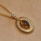 Collier en pierre naturelle Œil de tigre, chaîne pour femme vintage style Maillard