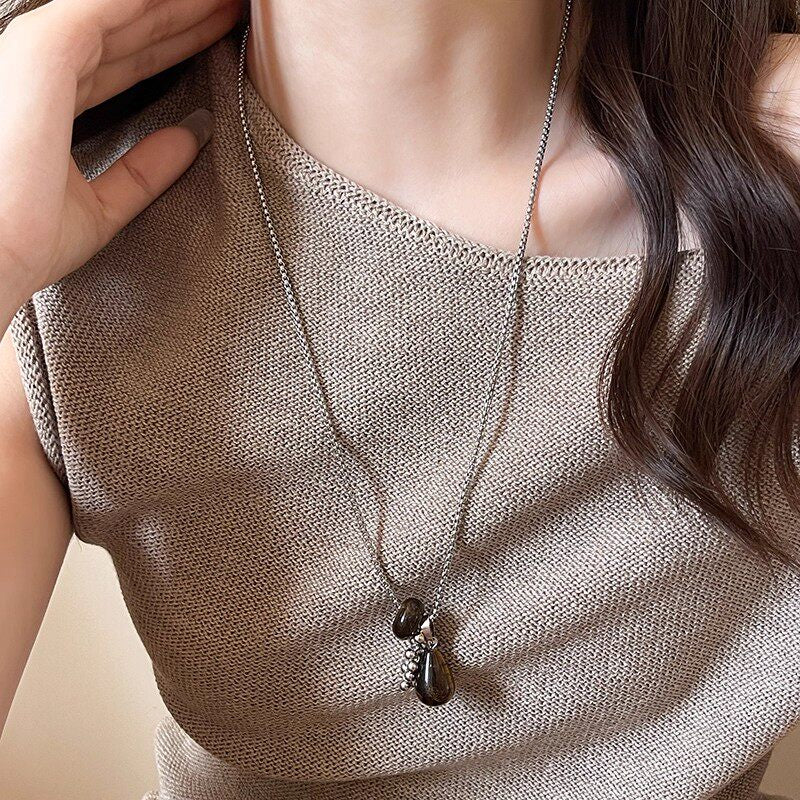 Natural Tiger Eye Stone Necklace — Teardrop Sweater Chain