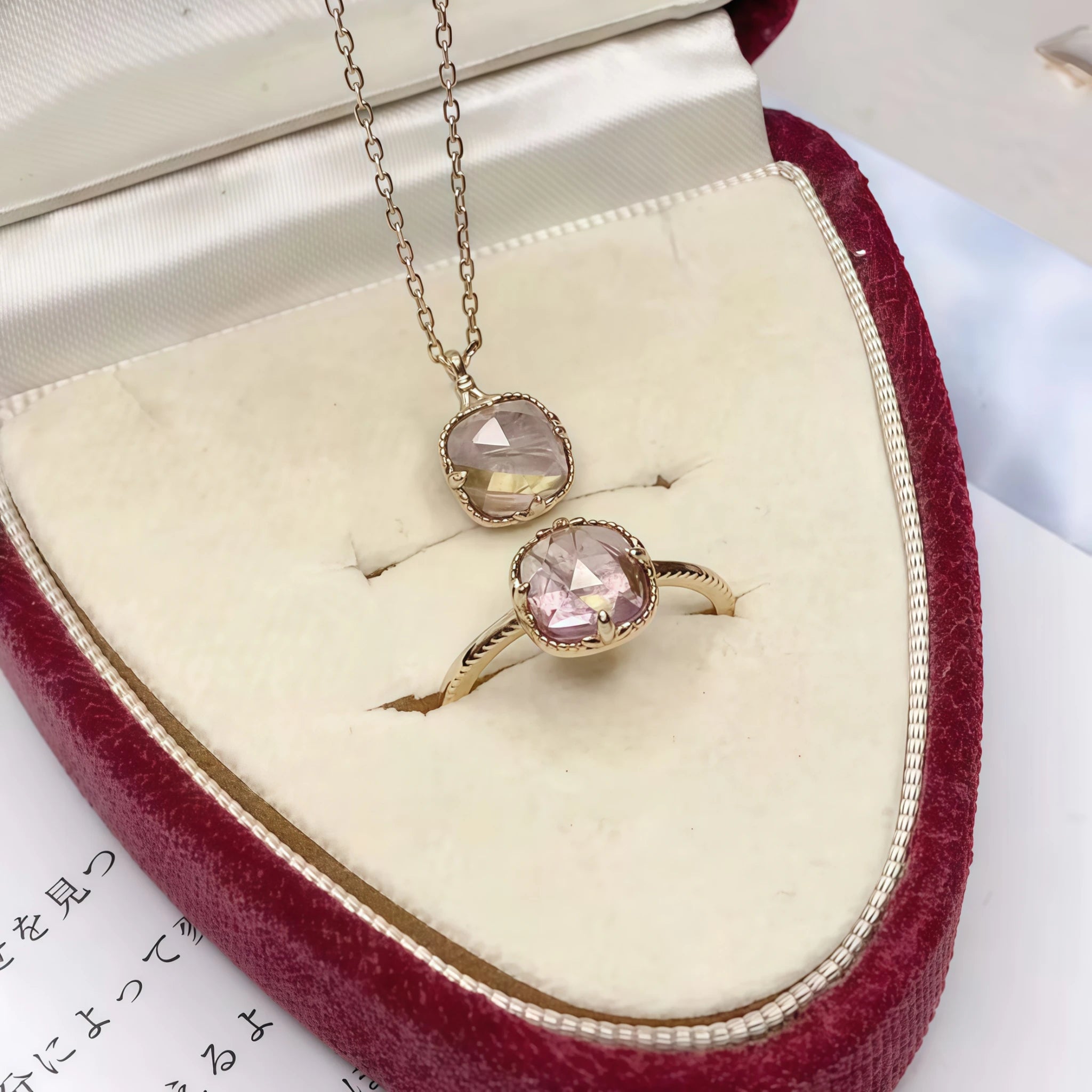 Faceted Square Rutilated Quartz & Amethyst Rose Gold Gift Box Set - Strengthen Personal Aura