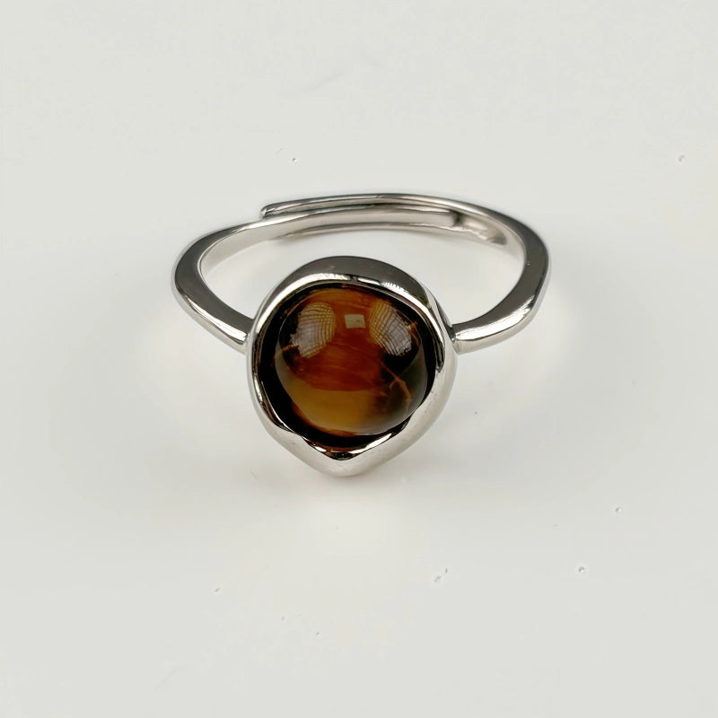 Natural Tiger Eye Stone Ring, Irregular Lucky Bean Girl Ring