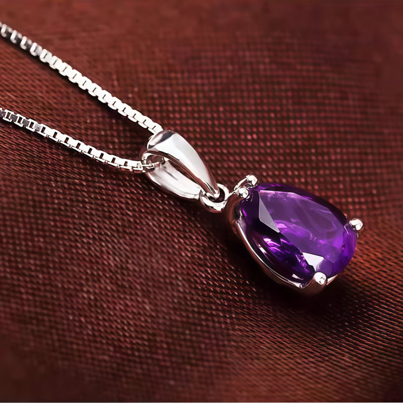Teardrop Amethyst Silver‑Tone Jewelry Set