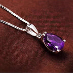 Teardrop Amethyst Silver‑Tone Jewelry Set