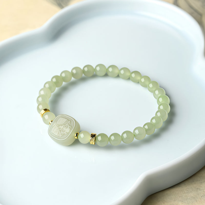 Natural Hetian Jade Sifang Fu Brand Hand String