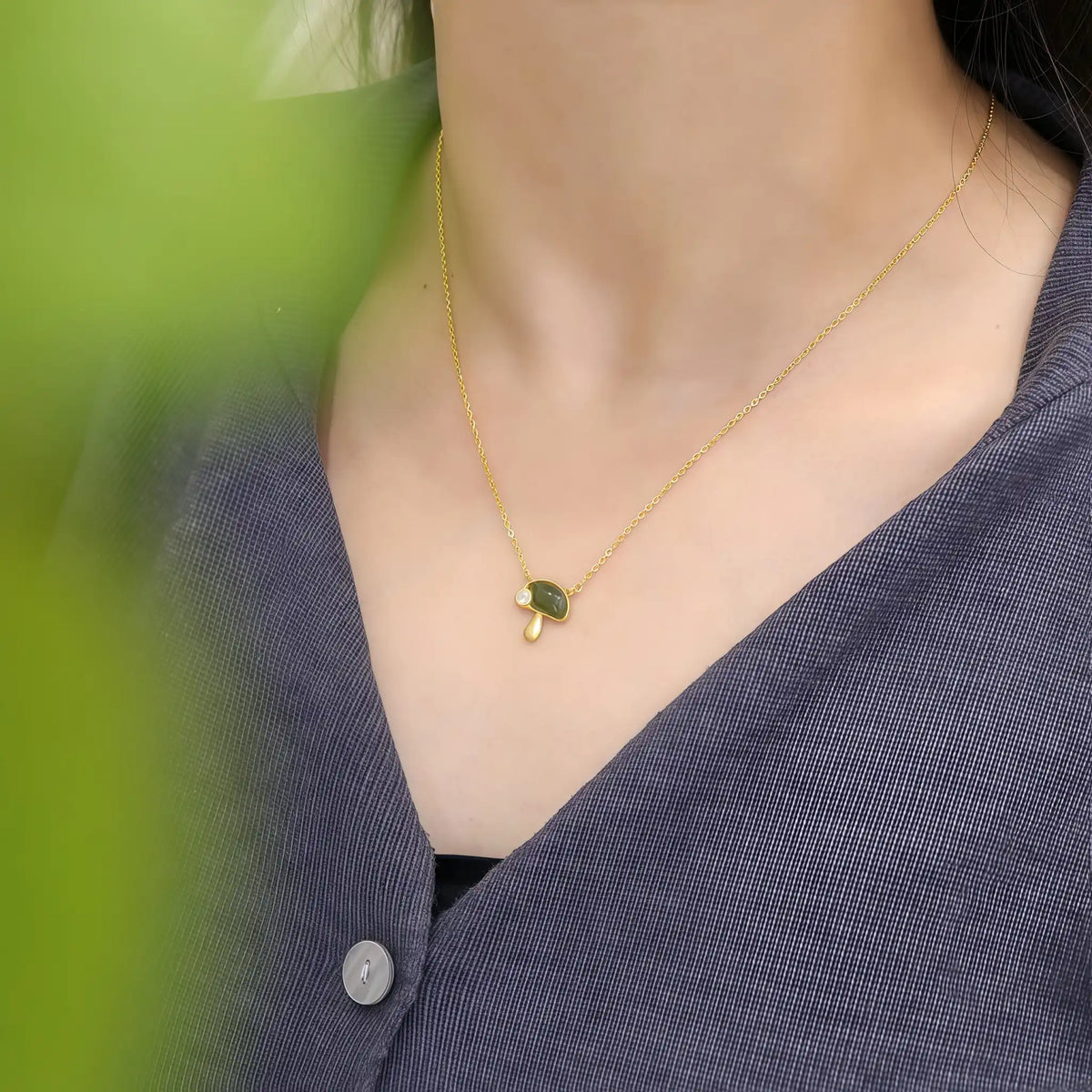 Womens Tiny Mushroom Necklace - Serenity & Protection