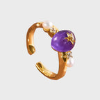 Bague ouverte personnalisée en améthyste naturelle et perle