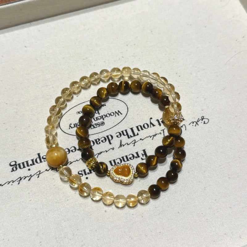 Yellow Tiger Eye Crystal Double Circle Bracelet - Wealth and Career Bracelet