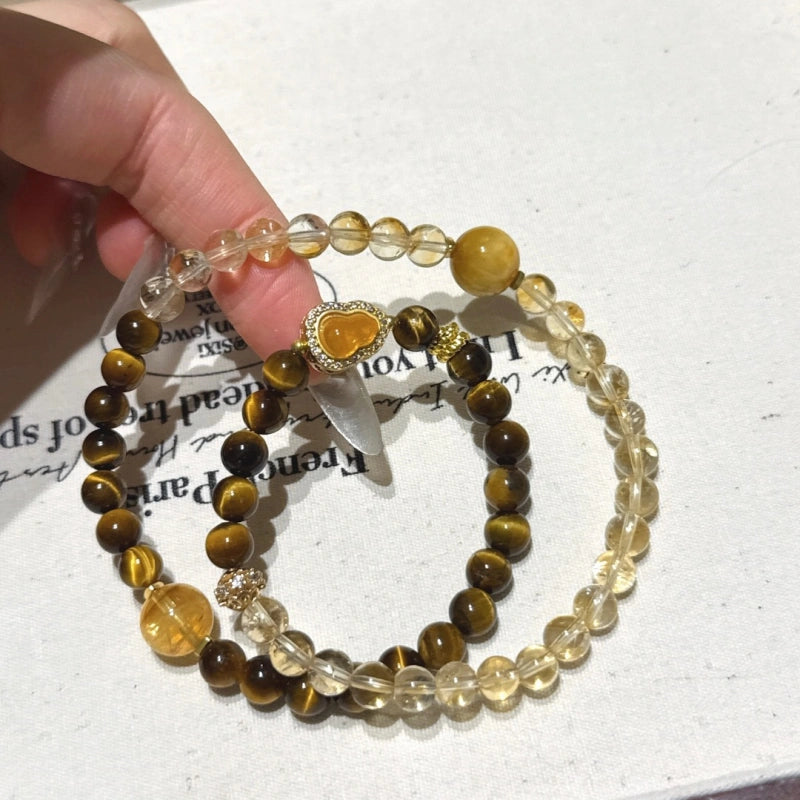 Yellow Tiger Eye Crystal Double Circle Bracelet - Wealth and Career Bracelet