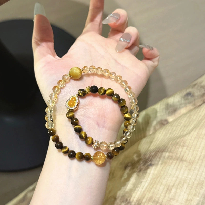 Yellow Tiger Eye Crystal Double Circle Bracelet - Wealth and Career Bracelet