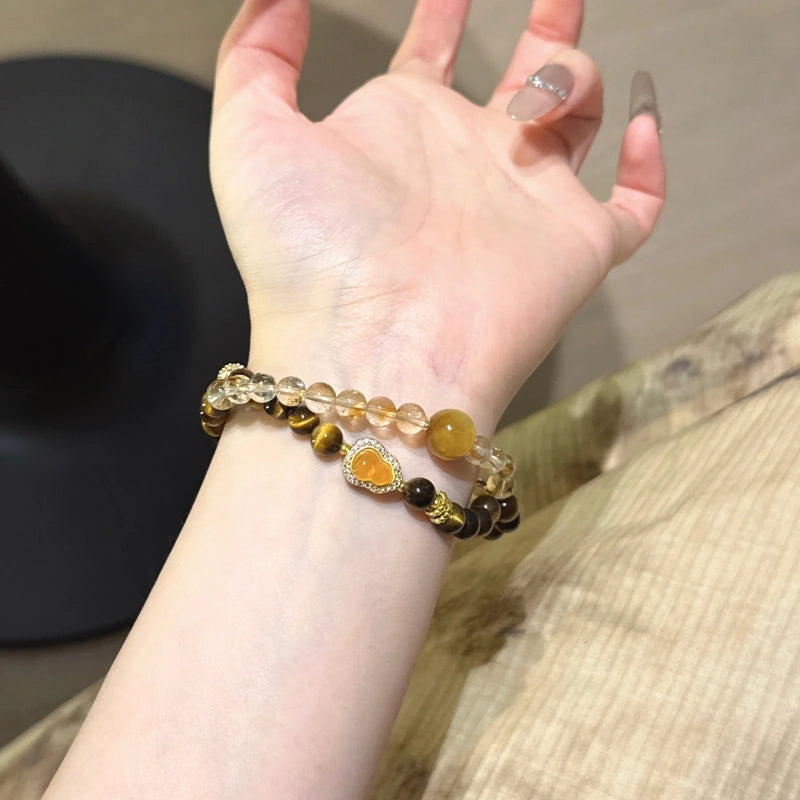Yellow Tiger Eye Crystal Double Circle Bracelet - Wealth and Career Bracelet