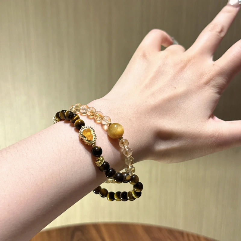 Yellow Tiger Eye Crystal Double Circle Bracelet - Wealth and Career Bracelet