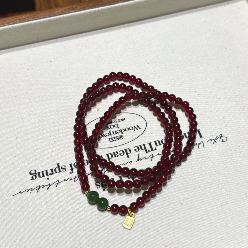 Garnet and Jadeite Multi Loop Bracelet-Boost Vitality Build Inner Confidence