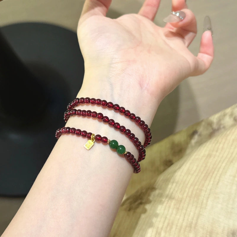 Garnet and Jadeite Multi Loop Bracelet-Boost Vitality Build Inner Confidence