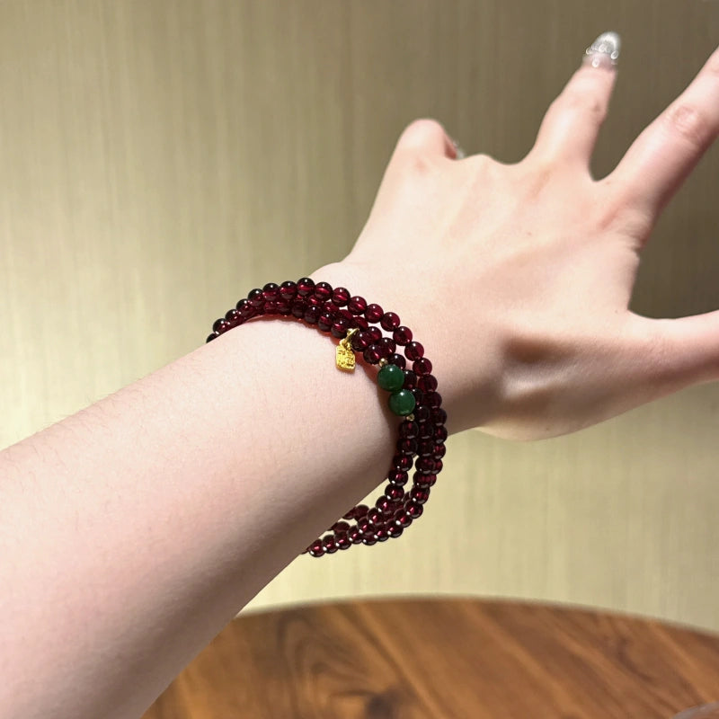 Garnet and Jadeite Multi Loop Bracelet-Boost Vitality Build Inner Confidence