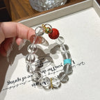 Clear Quartz & Red Sand Six Syllable Mantra Bracelet-Gather Blessings