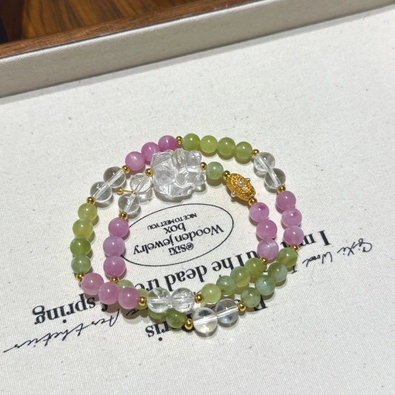 Xiu Jade & Kunzite Nine‑Tailed Fox Multi‑Loop Bracelet-Graceful Protection