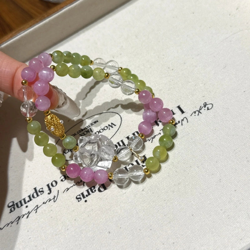 Xiu Jade & Kunzite Nine‑Tailed Fox Multi‑Loop Bracelet-Graceful Protection