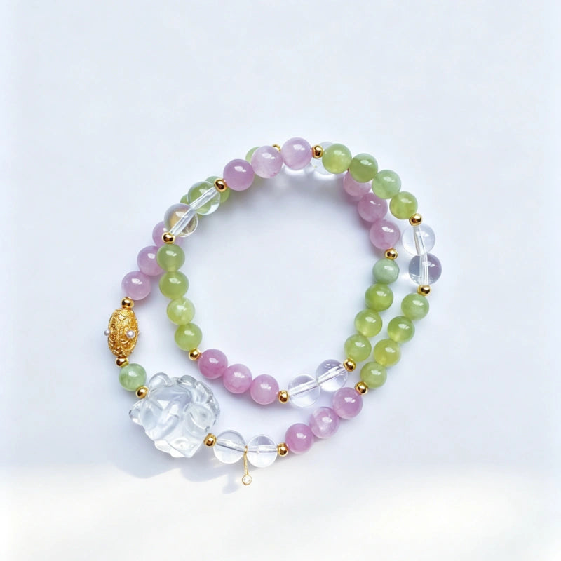 Xiu Jade & Kunzite Nine‑Tailed Fox Multi‑Loop Bracelet-Graceful Protection
