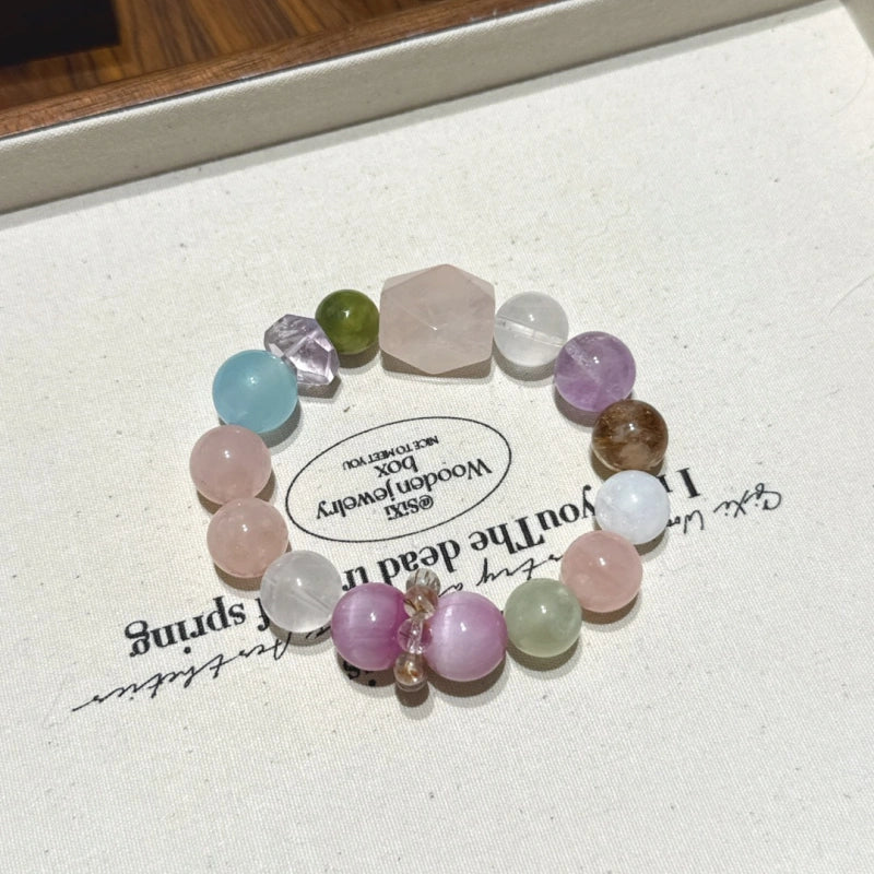 Pastel Rose Quartz Multi-Gem Freeform Bracelet-All-Round Protection