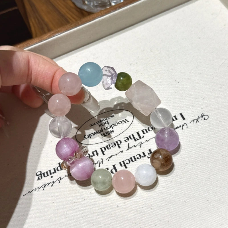Pastel Rose Quartz Multi-Gem Freeform Bracelet-All-Round Protection
