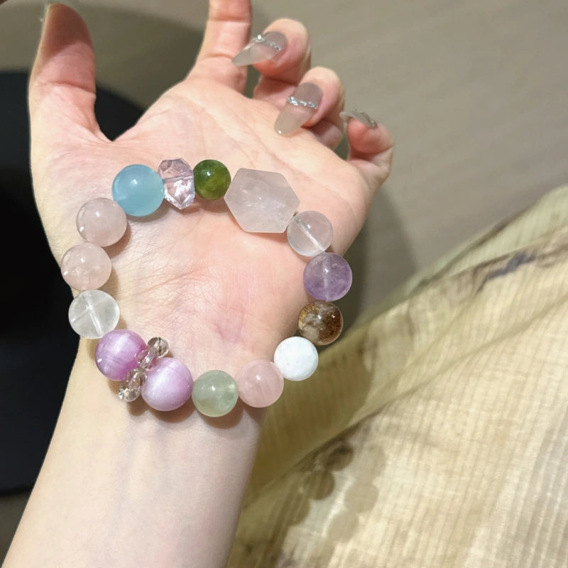 Pastel Rose Quartz Multi-Gem Freeform Bracelet-All-Round Protection
