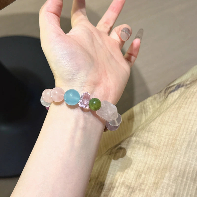 Pastel Rose Quartz Multi-Gem Freeform Bracelet-All-Round Protection