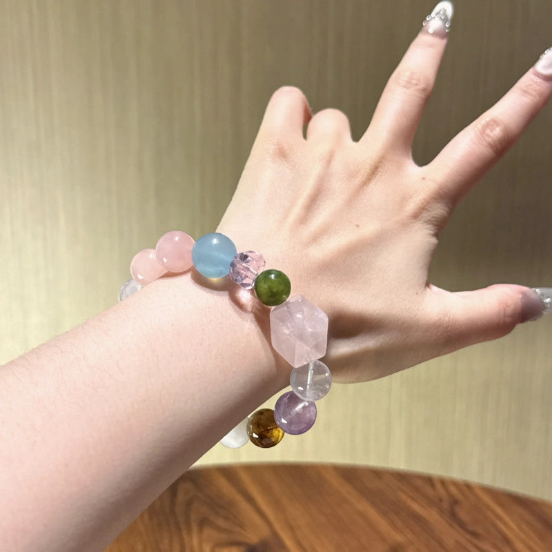 Pastel Rose Quartz Multi-Gem Freeform Bracelet-All-Round Protection